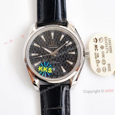 Swiss Quality Omega Aqua Terra Black Dial Black Leather Strap Copy Watch 41